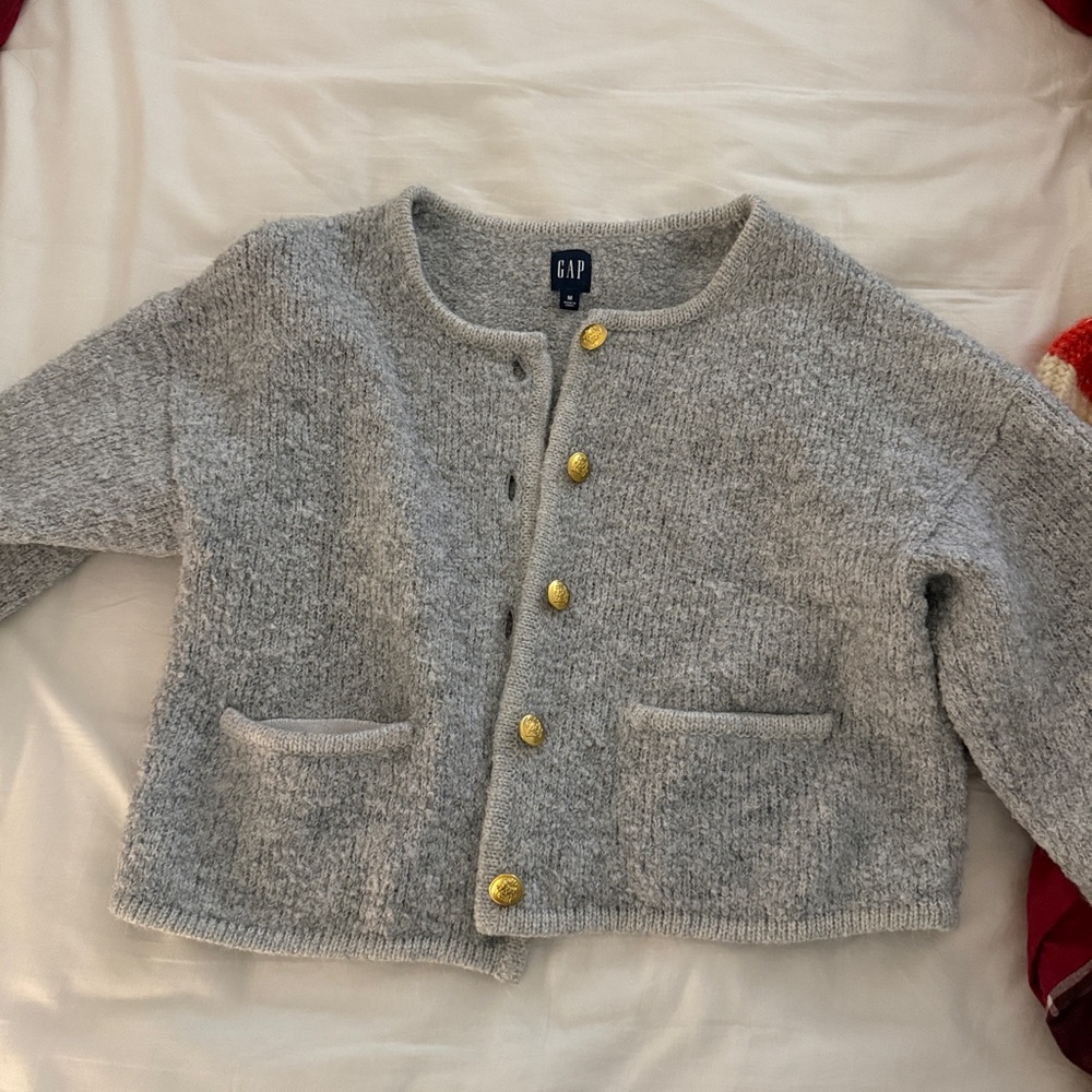 GAP Kids Gray Knit Jacket with Gold Buttons